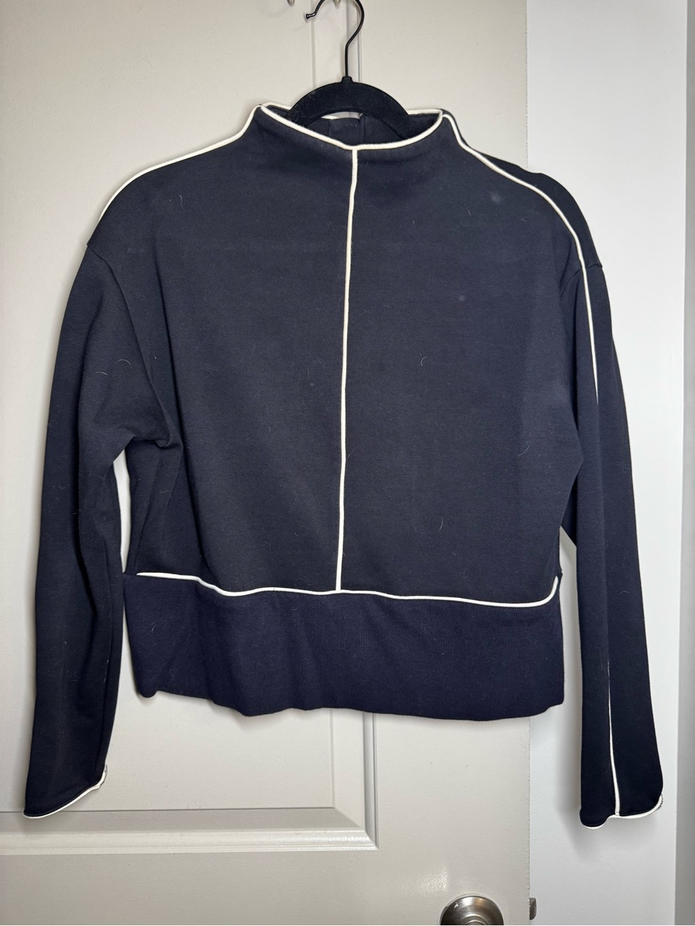 Victor Glemaud Black Crewneck Sweater with White Piping